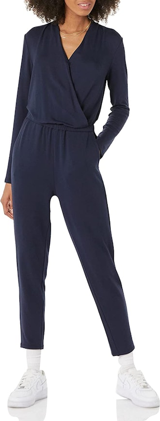 Daily Ritual Terry Long-Sleeve V-Neck Wrap Jumpsuit