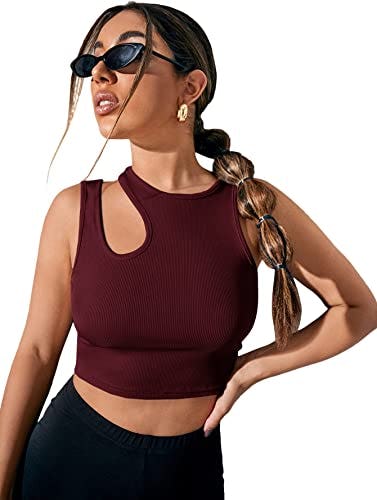 Verdusa Women&rsquo;s Cut Out Sleeveless Round Neck Slim Fitted Ribbed Tank