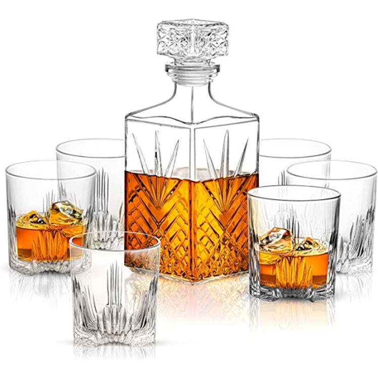 Paksh Novelty Italian Crafted Glass Decanter & Whisky Glasses Set (7 Pieces)