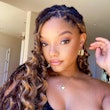 Halle Bailey red blonde curls locs extensions