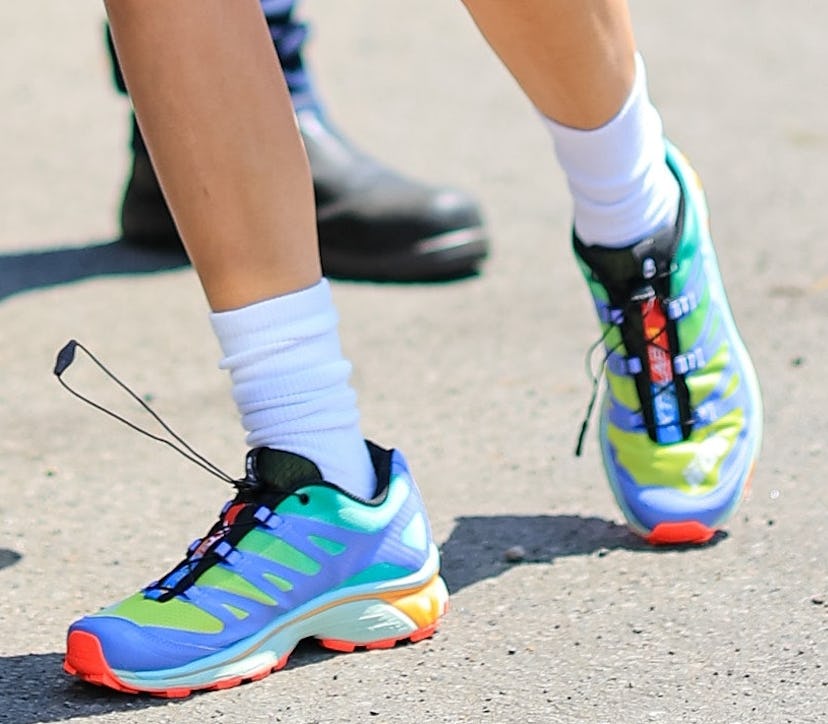 Kendall Jenner wearing colorful Salomon Xt-4 sneakers