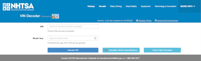 NHTSA VIN decoder