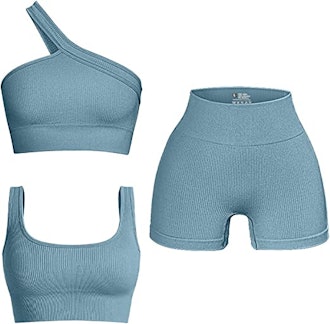 OQQ Women's 3 Piece Ribbed Seamless Exercise Set