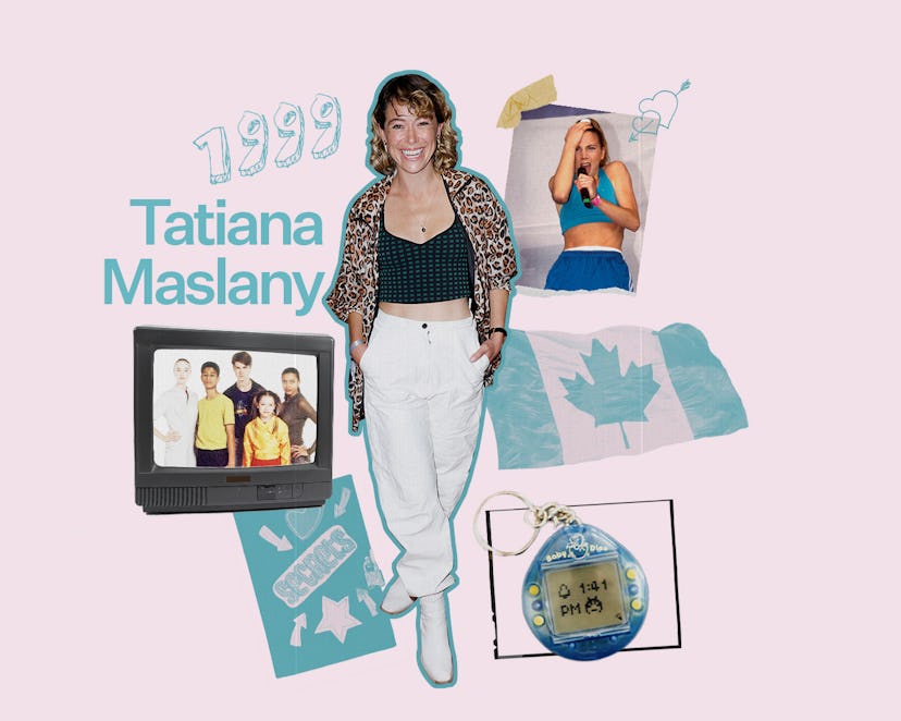 An abstract collage of Tatiana Maslany and various objects she can relate to