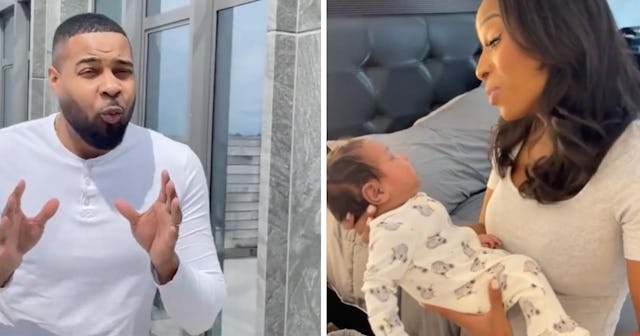 A news anchor couple has gone viral for turning their baby care routine into a broadcast.