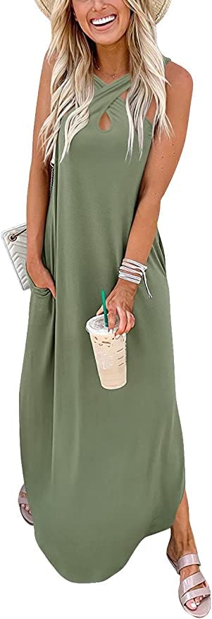 Prinbara Crisscross Sleeveless Split Maxi Dress