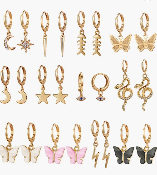 Mini Hoop Earrings with Multi-style Charm Dangling