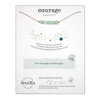 This amazonite crystal necklace for confidence encourages truth and strength.