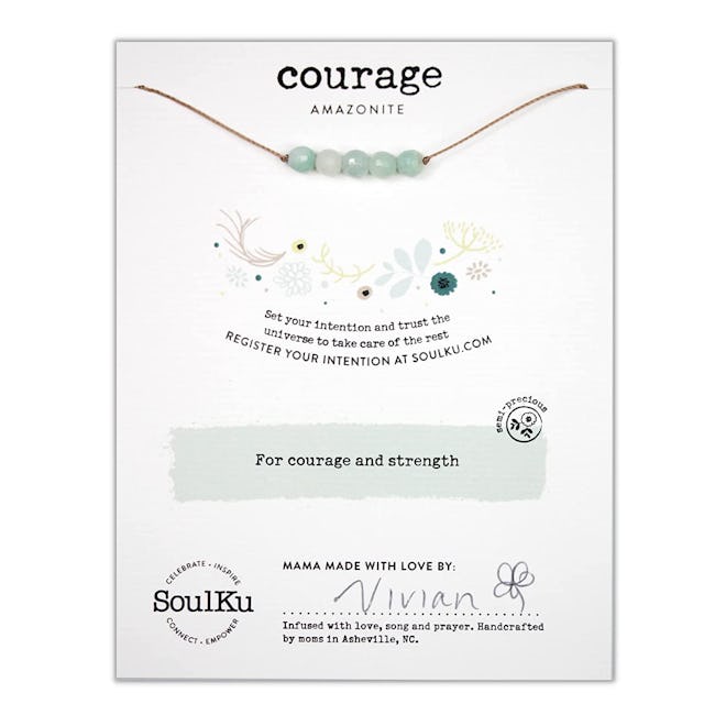 This amazonite crystal necklace for confidence encourages truth and strength.