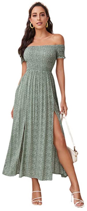 Floerns Boho Floral Print Off Shoulder Dress