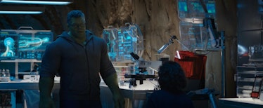 Smart Hulk (Mark Ruffalo) talking to Jennifer Walters (Tatiana Maslany) in Episode 1 of She-Hulk: At...