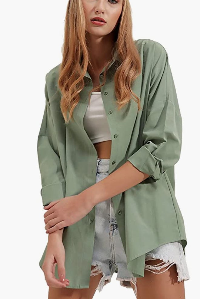 Womens Loose Fit Button Down Shirts