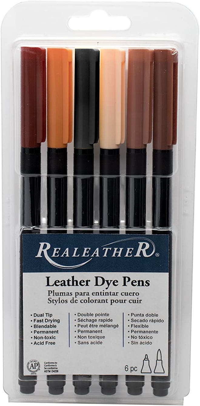 Realeather Dual Tip Leather Dye Marker Pens (6-Pack)