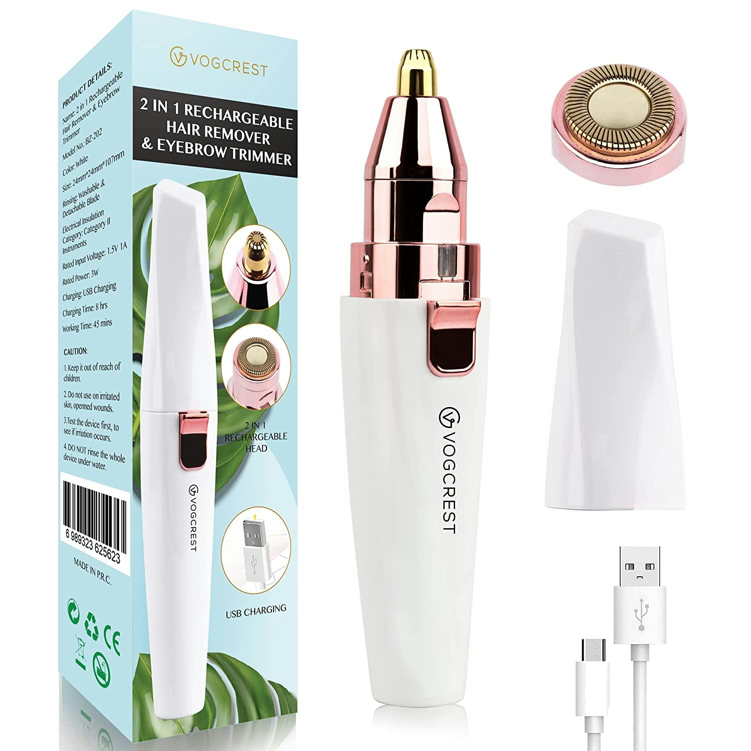VG VOGCREST Rechargeable Eyebrow Trimmer &amp; Facial Hair Remover