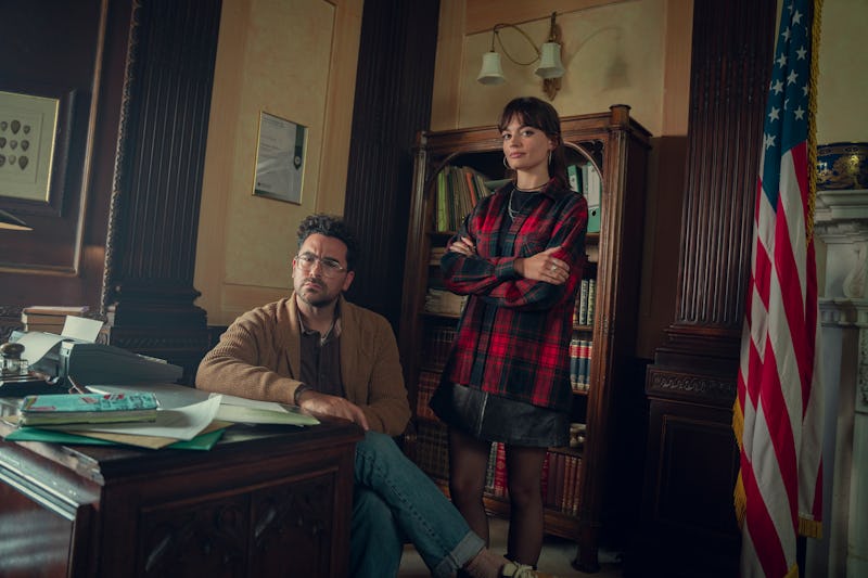Dan Levy and Emma MackeDan Levy and Emma Mackey at the set of Sex Educationy in 'Sex Education' Seas...