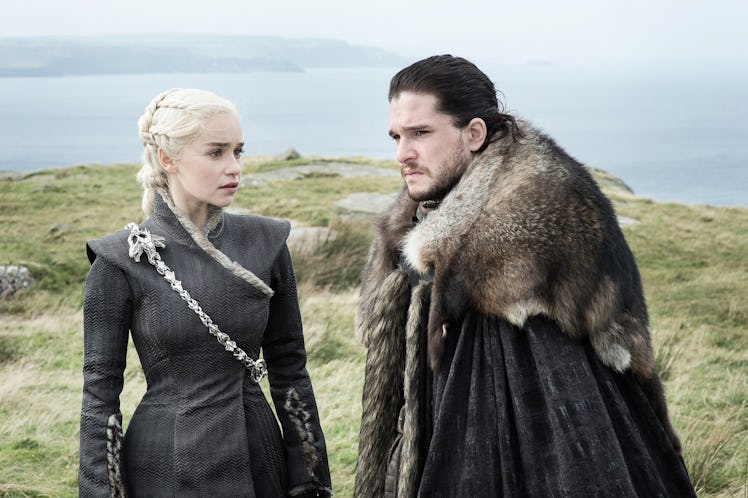 Emilia Clarke as Daenerys Targaryen and Kit Harington as Jon Snow in Game of Thrones Season 7