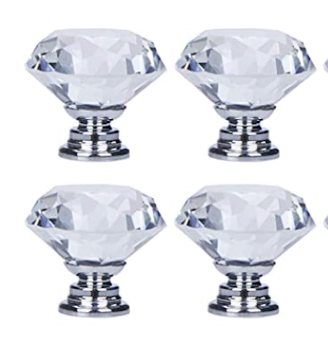 12-Pack Diamond-Shaped Crystal Glass Cabinet Knobs