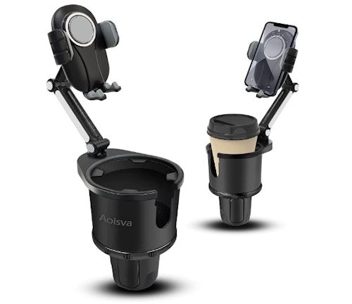 This Aoisva model is the best cup holder phone mount that allows you to still use the cup holder.
