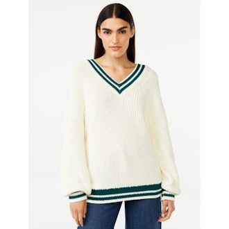 Wide V-Neck Sweater with Long Sleeves