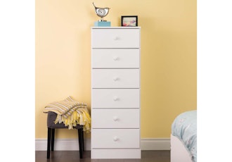 Featuring a tall, narrow design, the Prepac Astrid Tall Chest is one of the best dressers for couple...