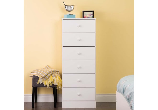Featuring a tall, narrow design, the Prepac Astrid Tall Chest is one of the best dressers for couple...
