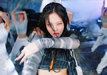 Jennie wearing arm warmers in Blackpink's 'Pink Venom' music video