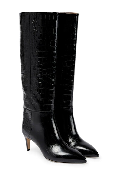 Croc-Effect Leather Knee-High Boots