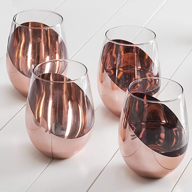 Copper Accent Stemless Wine Glass Set