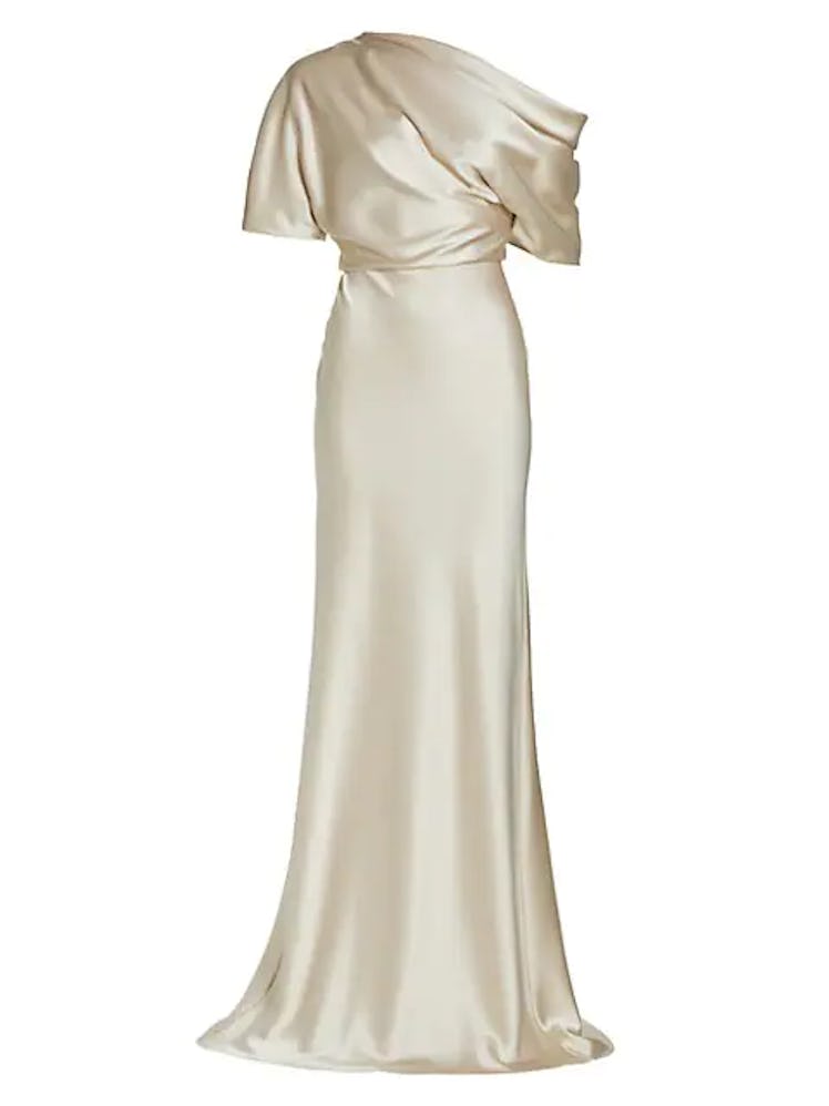 Amsale beige one-shoulder gown