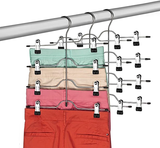 These space-saving skirt hangers come in a three-pack.
