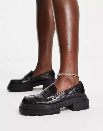 ASOS Topshop Laura chunky loafer in black croc