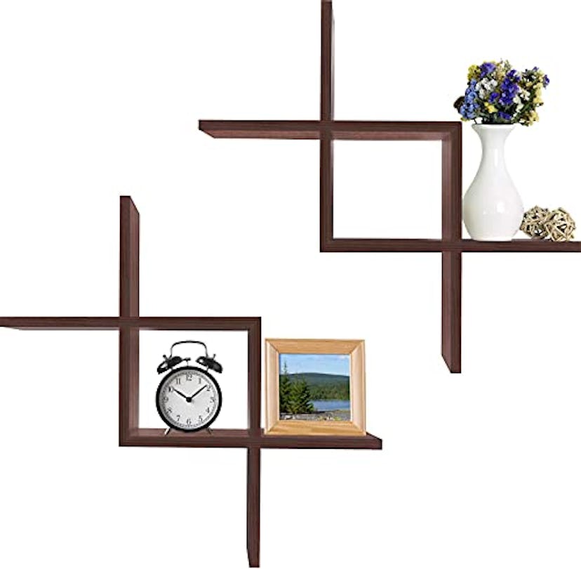 Greenco Criss Cross Intersecting Wall Mounted Floating Shelves (Set Of 2)