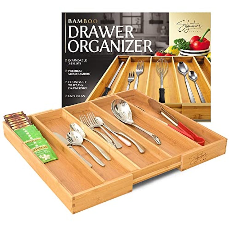 Signature Living Bamboo Expandable Utensil Drawer Organizer