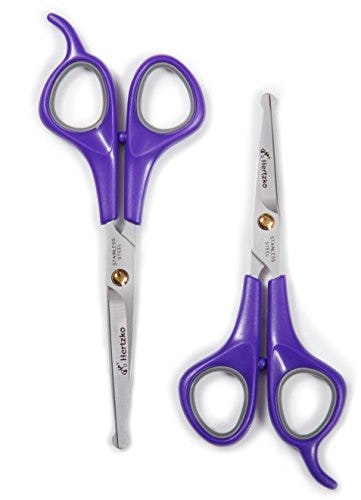 Pet Grooming Scissors Set With Safety Round Tip by Hertzko