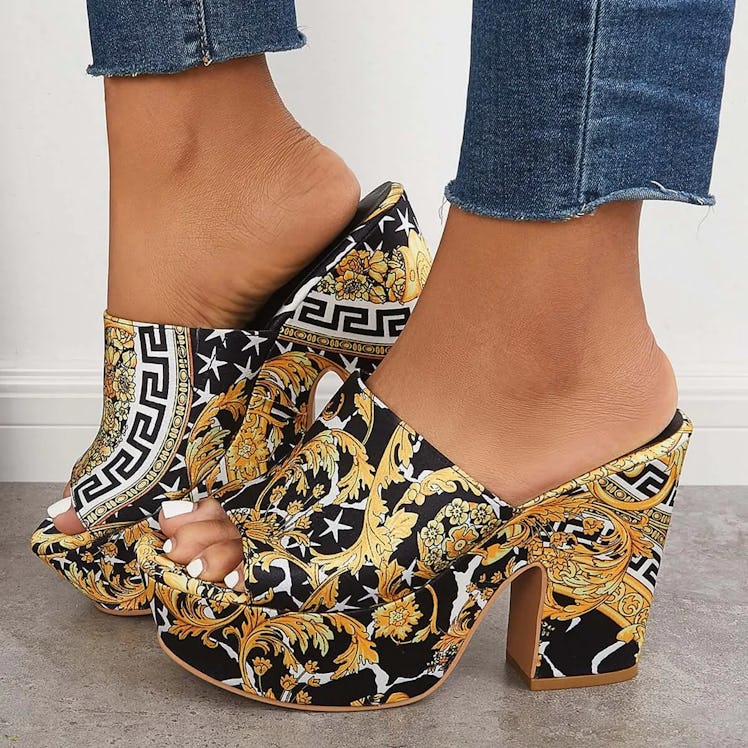 Graphic, wedged sandals from Tinstree.