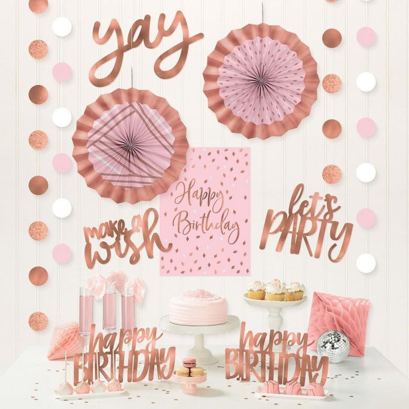 Metallic Blush Birthday Room Decorating Kit 12pc