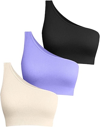 The OQQ One Shoulder Crop Top three-pack lets you stock up for a great price. 