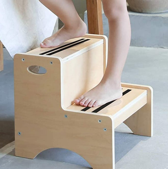 The HAJACK Step Stool For Kids is one of the best products to make a bathroom toddler-friendly.