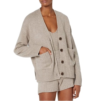The Drop Brigitte Chunky Button Front Pocket Ribbed Cardigan