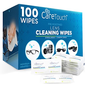 Care Touch Lens Wipes for Eyeglasses | Individually Wrapped Eye Glasses Wipes | 100 Pre-Moistened Le...
