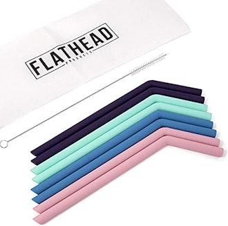 Flathead Reusable Silicone Drinking Straws (Set of 8)