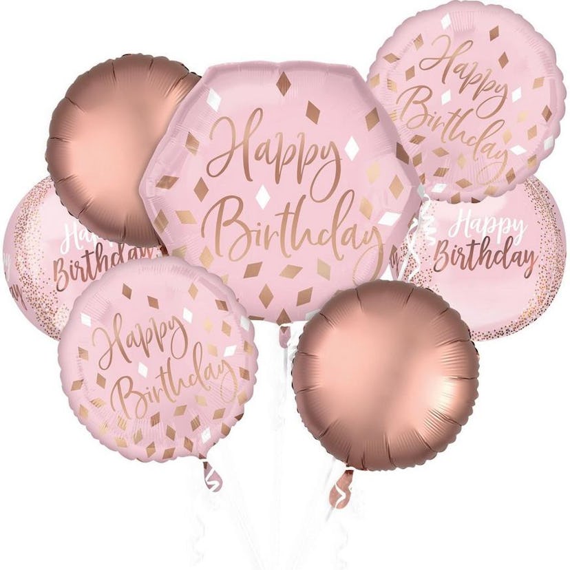 Blush Pink Birthday Foil & Plastic Balloon Bouquet, 7pc