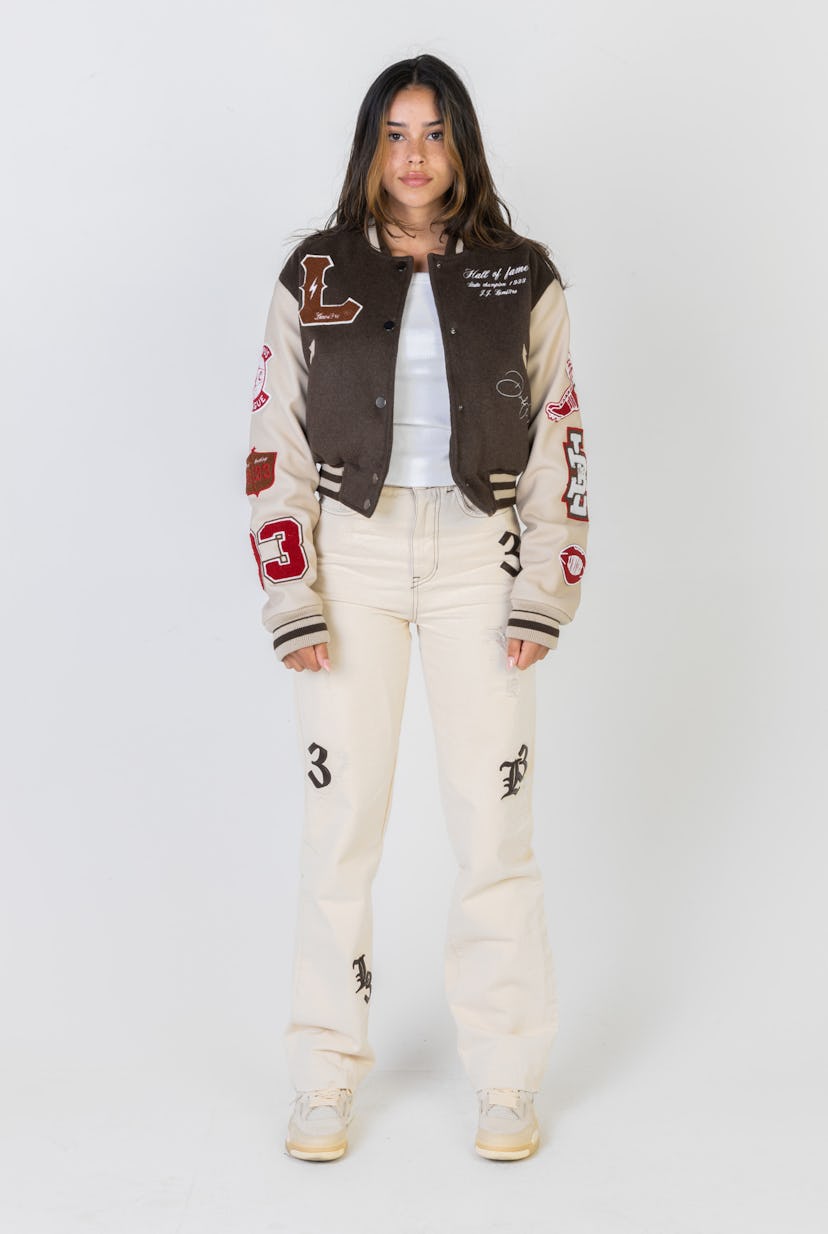 Multi-Patch College Jacket Cropped