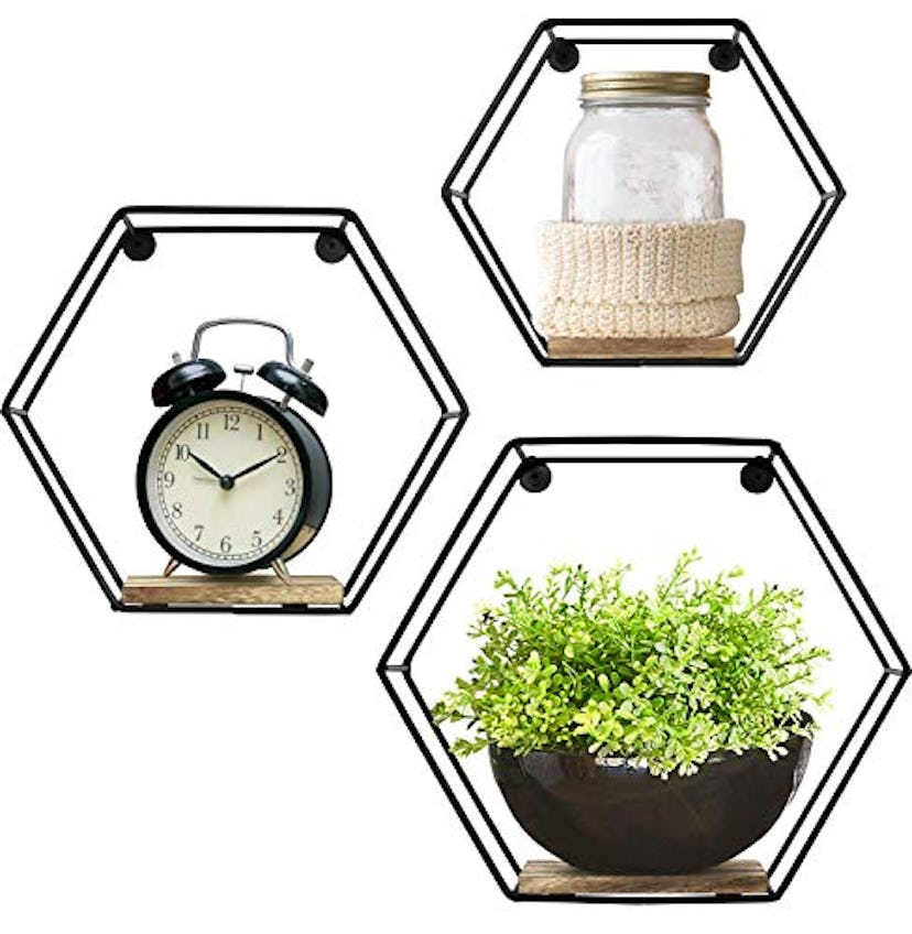 Greenco Geometric Hexagon Shaped Floating Shelves (Set Of 3)