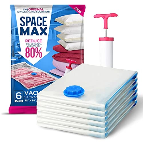 SPACE MAX Premium Space Saver Vacuum Storage Bags With Travel Hand Pump (6-Pack)