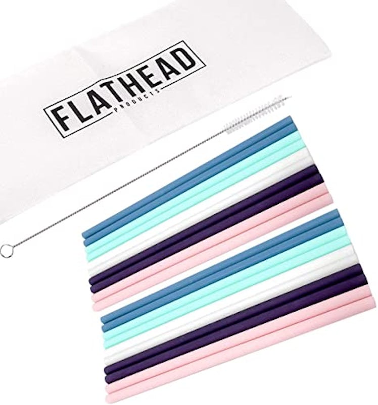 Flathead Products Reusable Silicone Drinking Straws (10-Pack)
