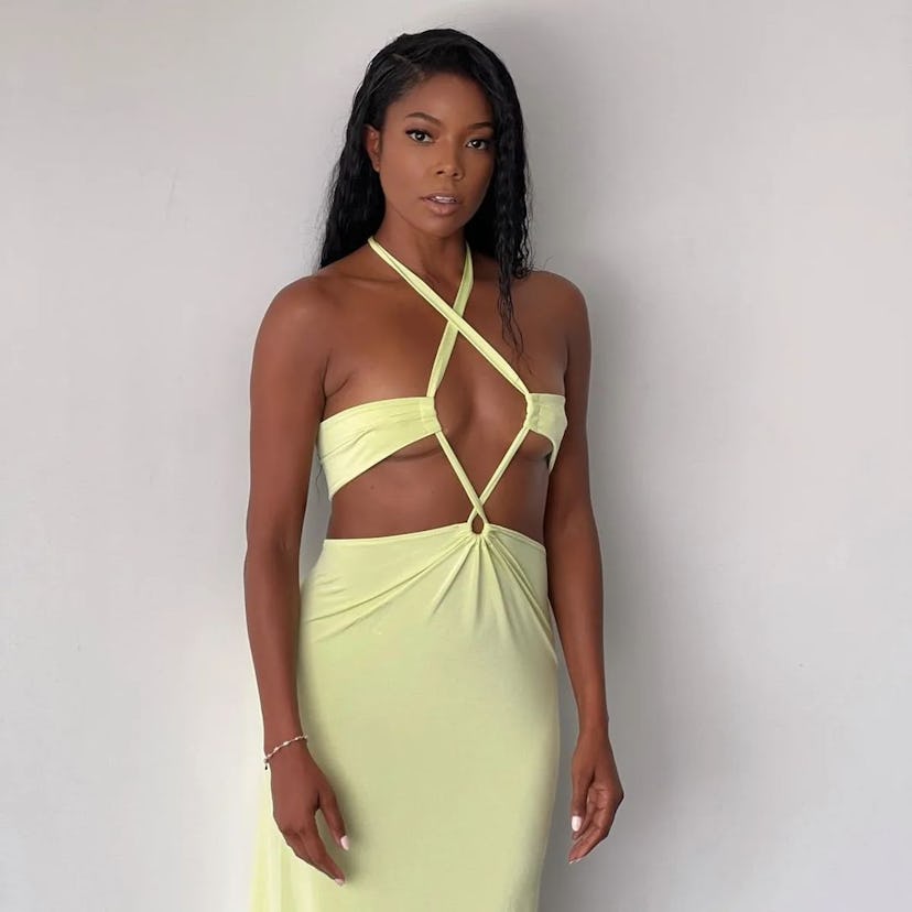Gabrielle Union wearing a bright neon-green dress
