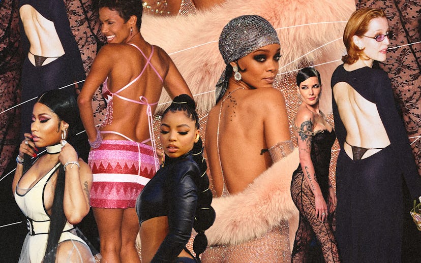 Female celebrities on exposed thong Y2K fashion trend