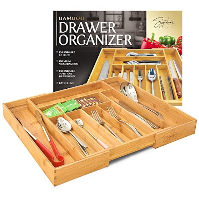 Signature Living Bamboo Expandable Utensil Drawer Organizer