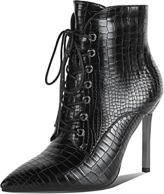 wetkiss Patent Pointed Toe Lace-Up Stiletto Ankle Boots